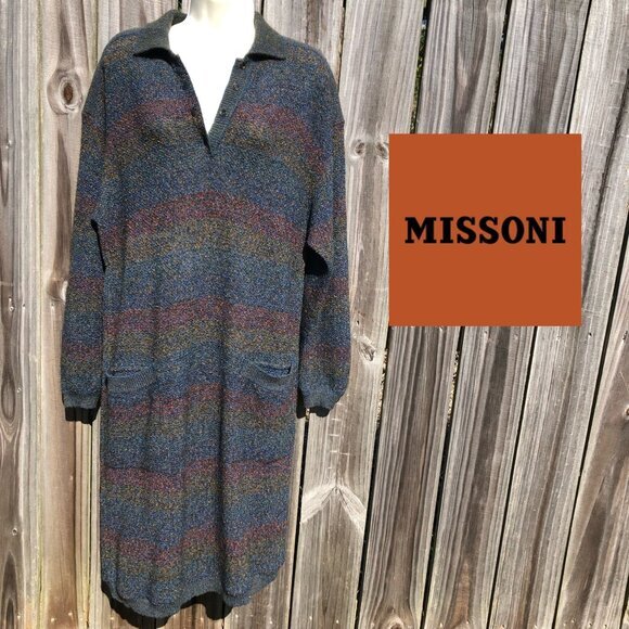 Missoni Vintage 46 10 Wool Mohair Striped Dress Long Sleeve...